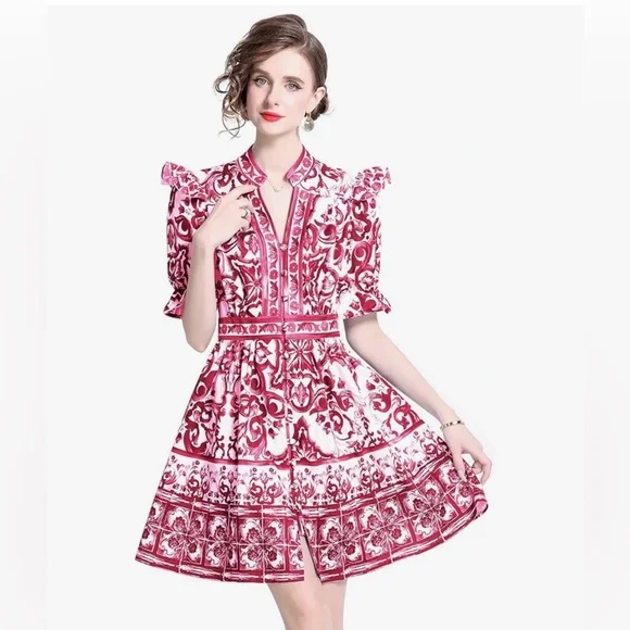 NWT LAI MENG FIVE CATS Women's Casual Floral Print Button up Mini Dress - Picture 1 of 8